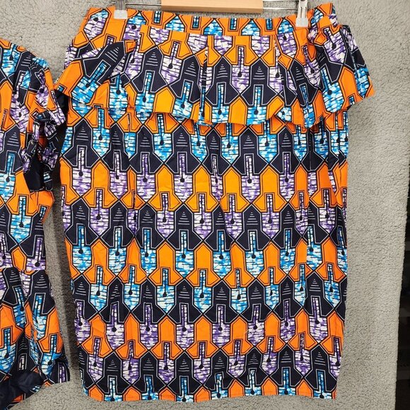 Vibrant Orange and Blue Patterned Skirt - Picture 8 of 16